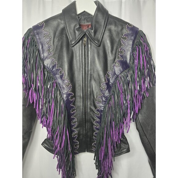 Western World By Shaf Leather Jacket SMALL Fringe Southwestern *BROKEN ZIPPER* - Picture 12 of 16